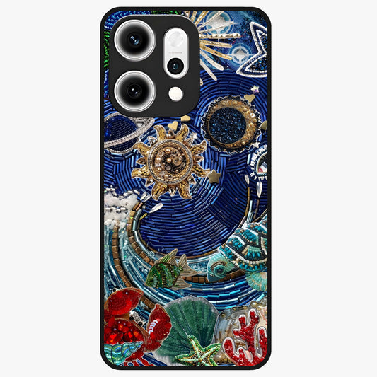 Universe Underwater Spark Glass Case showing flat back view with cosmic underwater themed artwork and glossy glass finish.