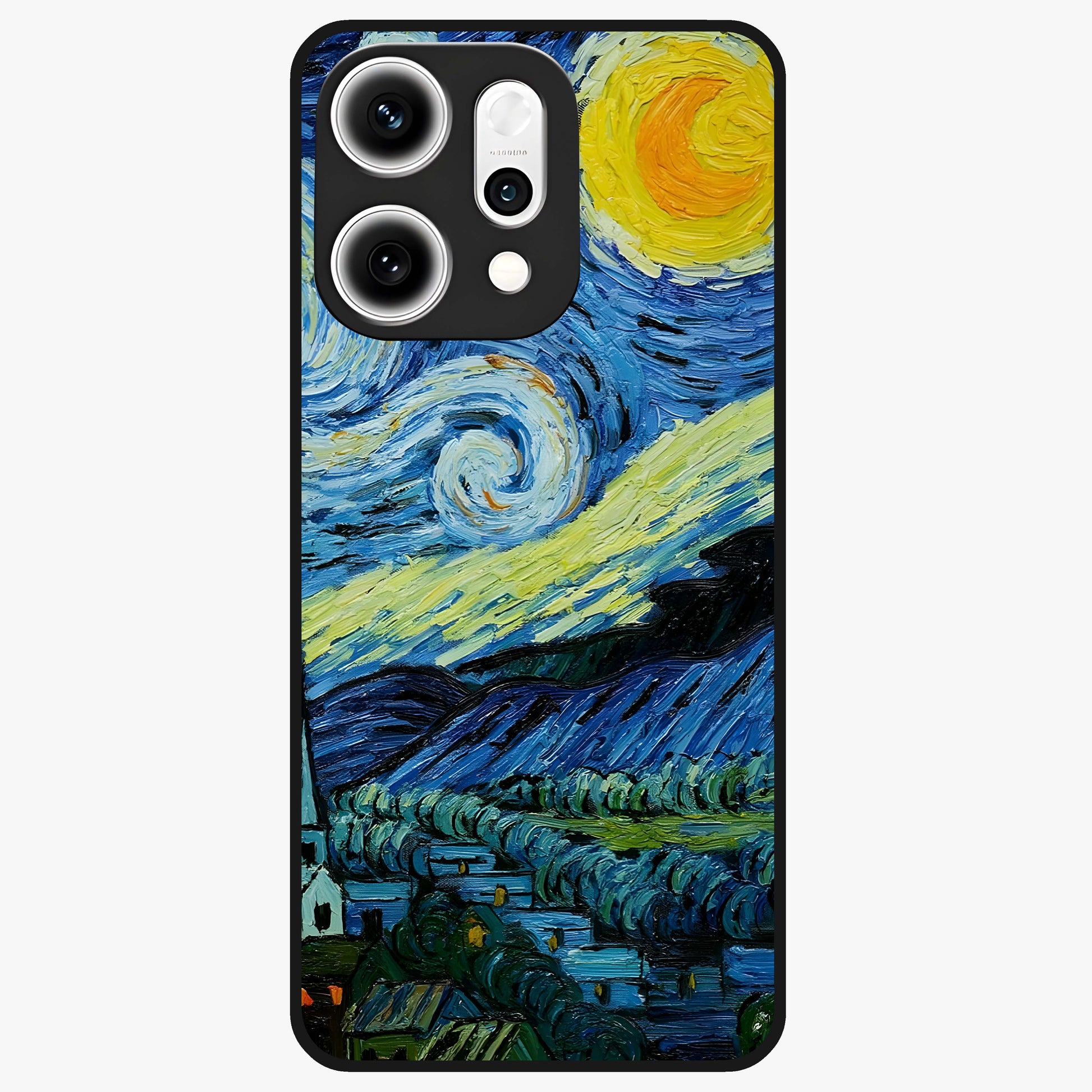 Van Gogh Art Glass Case showing flat back view with classic painterly artwork inspired by Van Gogh style and glossy glass finish.