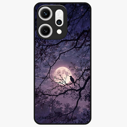Whispering Moon Silence Glass Case showing flat back view with serene moon themed artwork and glossy glass finish.