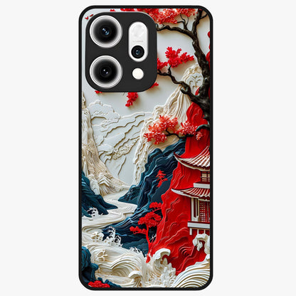 Whispers Of Sakura Waves Glass Case showing flat back view with cherry blossom wave artwork and glossy glass finish.
