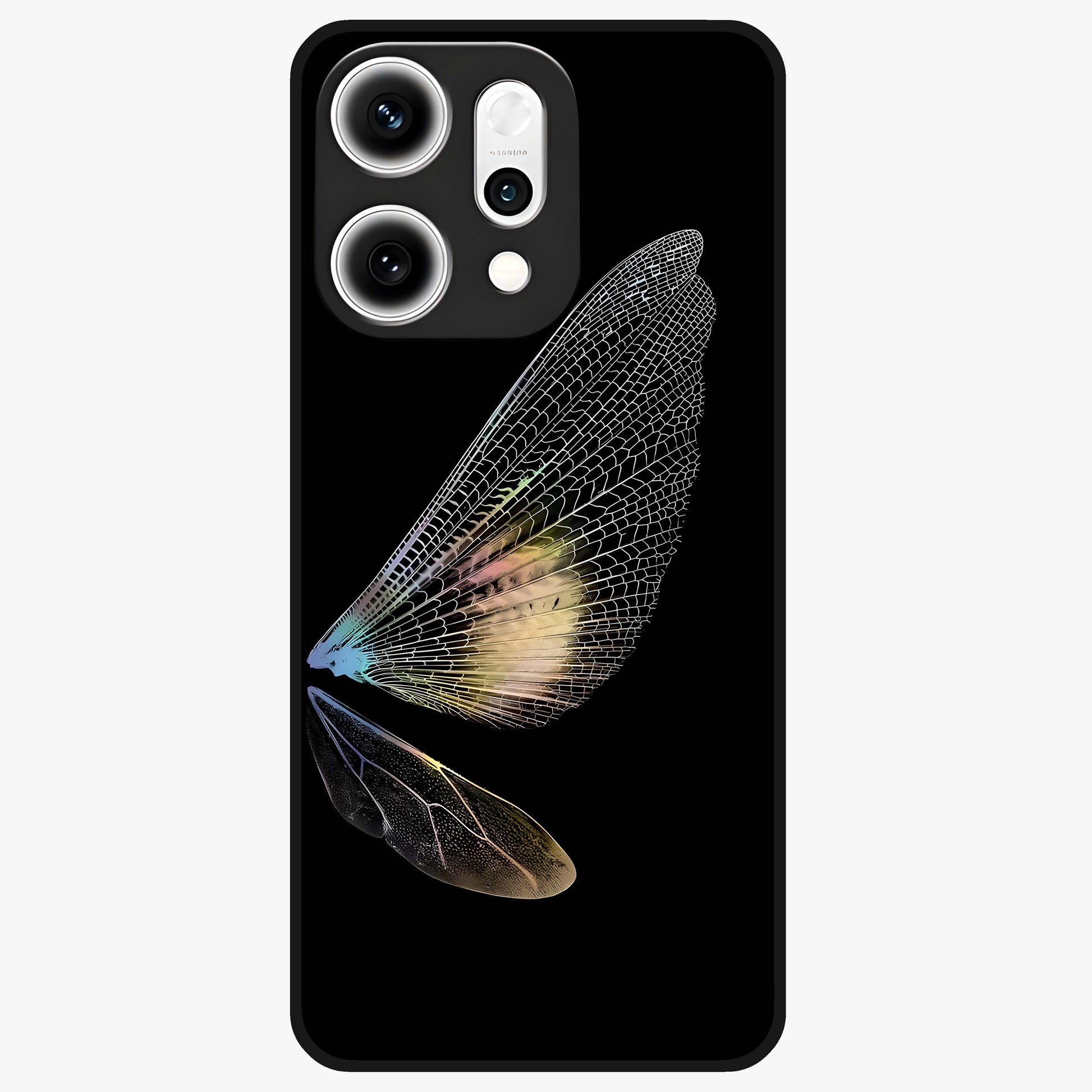 Whispers Of Wings Glass Case showing flat back view with graceful wing inspired artwork and glossy glass finish.