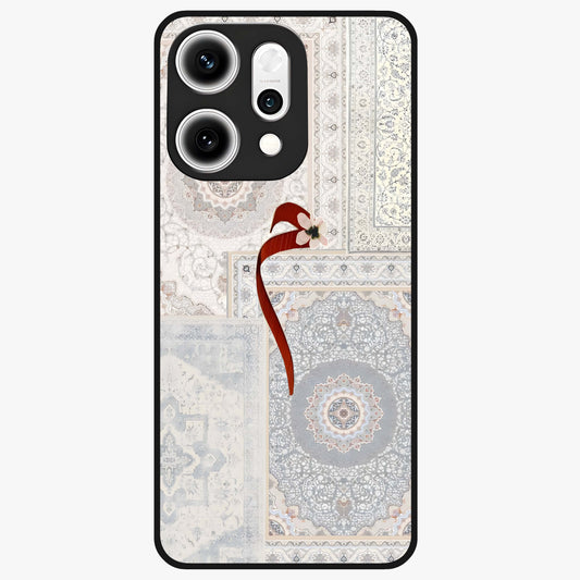White Aesthetic Bow Glass Case showing flat back view with minimal bow artwork and glossy glass finish.