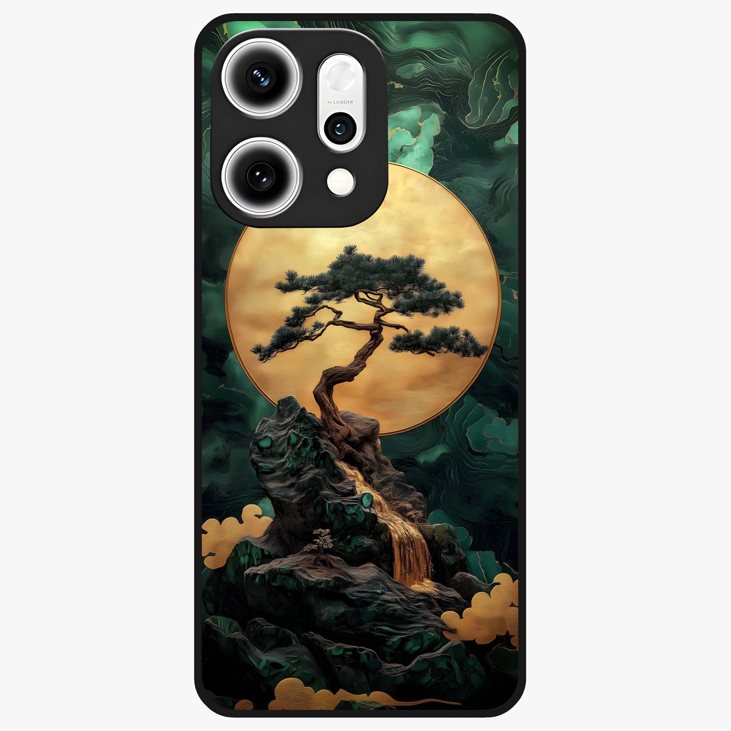 Zen Moon Rise Glass Case showing flat back view with calm moonrise artwork and glossy glass finish.
