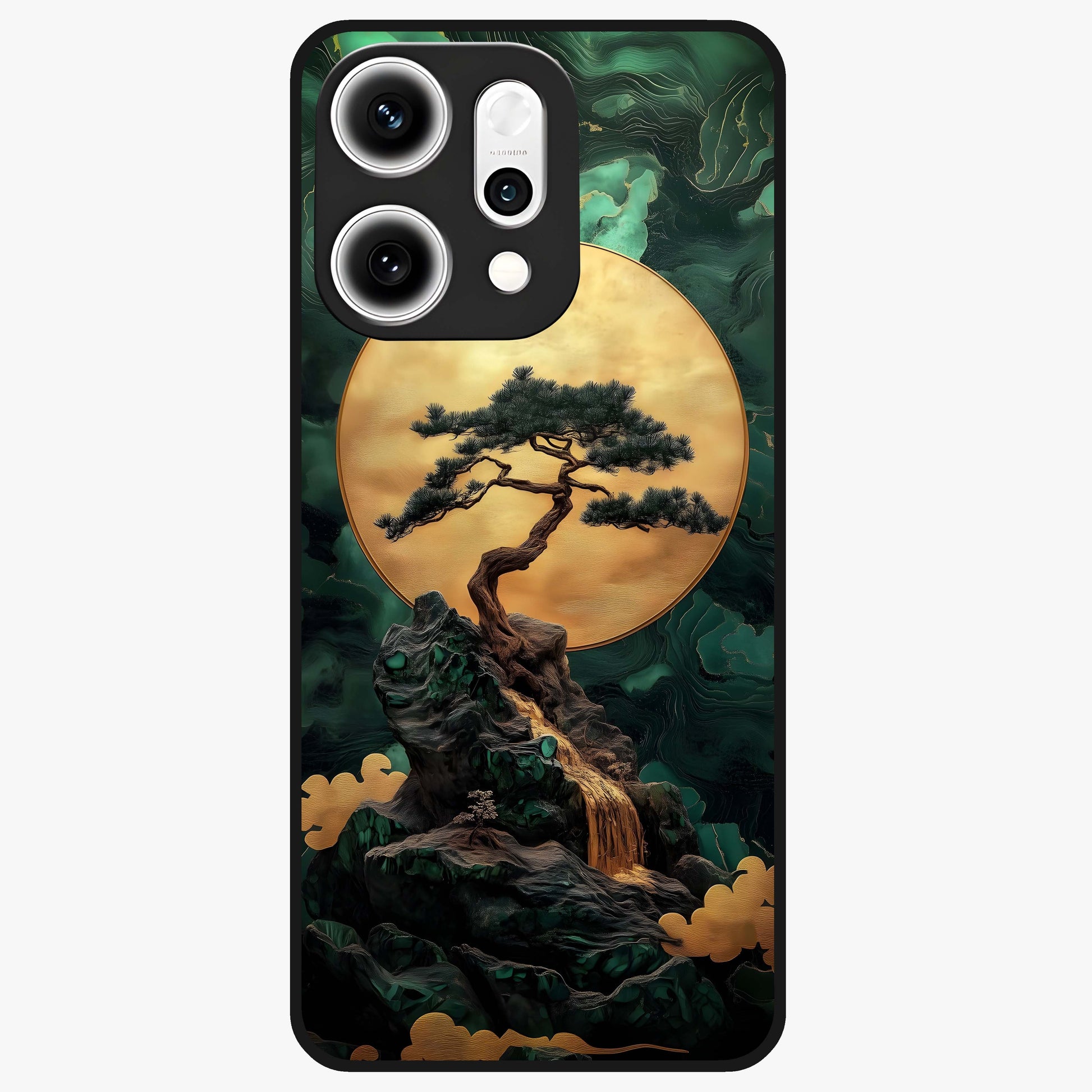 Zen Moon Rise Glass Case showing flat back view with calm moonrise artwork and glossy glass finish.