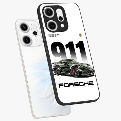 911 Turbo Dominance Glass Case displayed in premium angled mockup highlighting sporty car illustration and sleek glass surface.