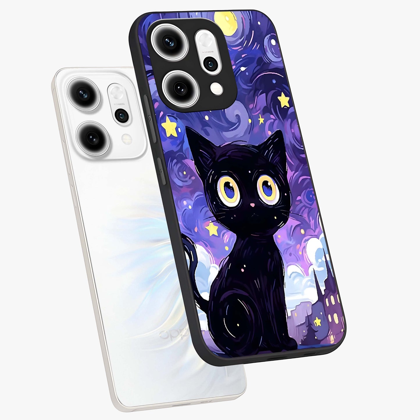 Abstract Cat Art Glass Case displayed in angled mockup highlighting modern abstract cat artwork and sleek glass surface.