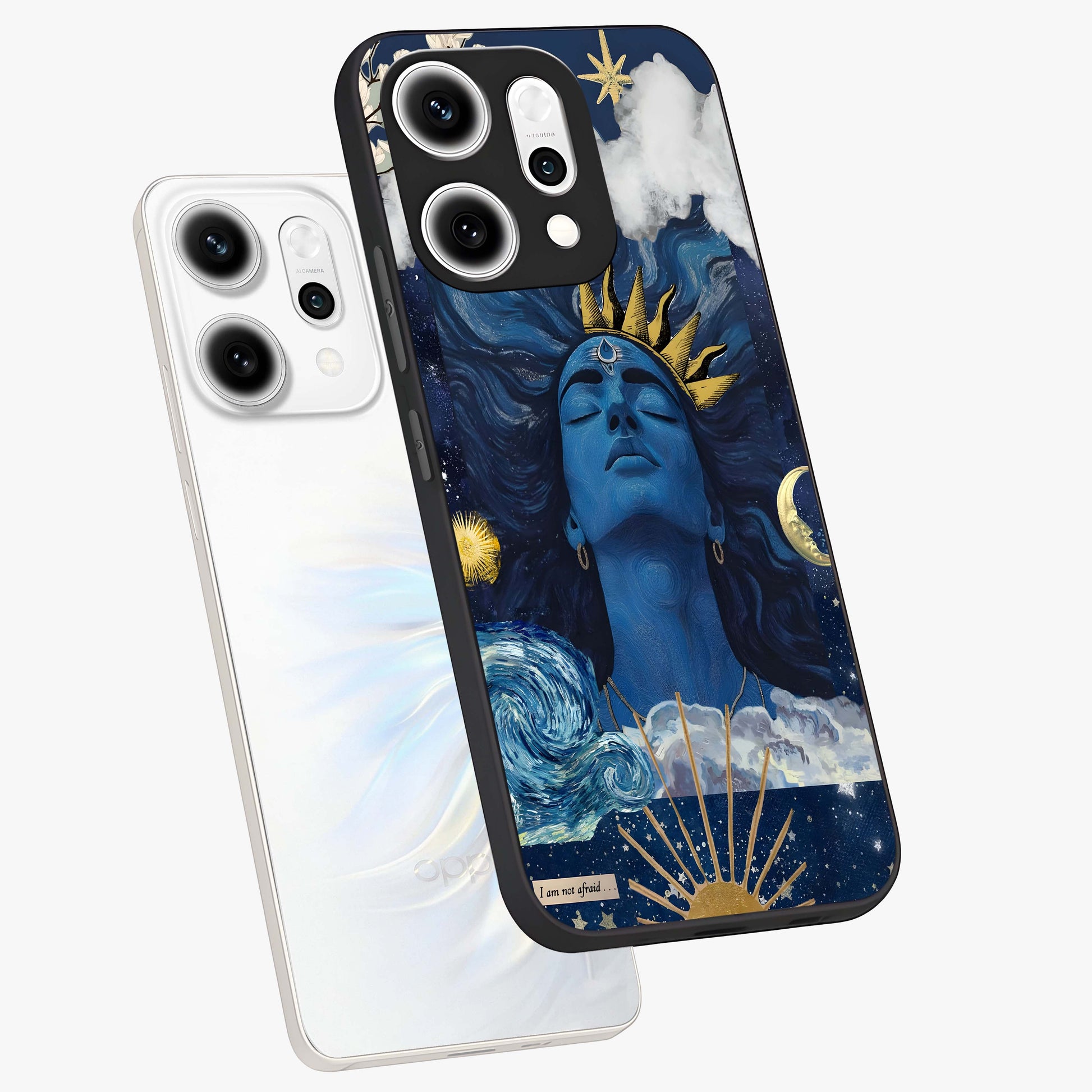 Aesthetic Lord Shiva Glass Case displayed in angled mockup highlighting spiritual Shiva illustration and sacred aesthetic design.
