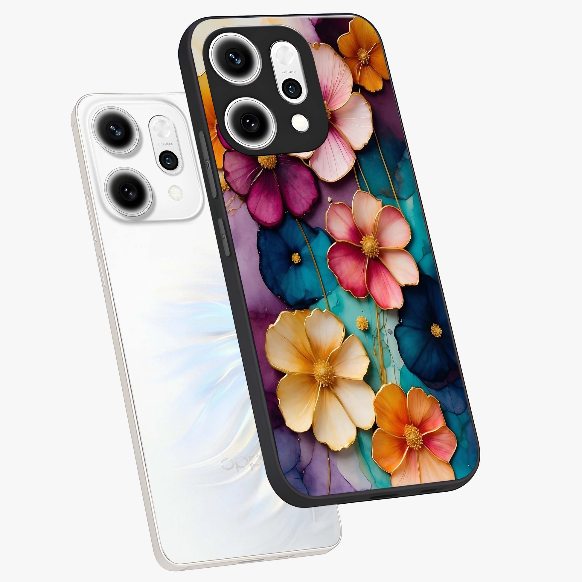 Artlyn Grace Flower Pattern Glass Case displayed in angled mockup highlighting delicate flower pattern design and smooth glass surface.