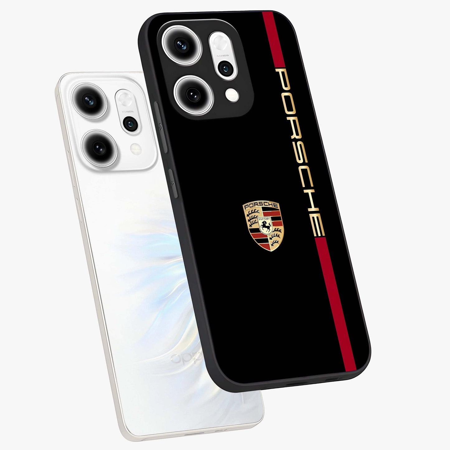 Black Minimal Porsche Glass Case displayed in angled mockup highlighting modern minimal car illustration and clean aesthetic design.