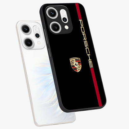 Black Minimal Porsche Glass Case displayed in angled mockup highlighting modern minimal car illustration and clean aesthetic design.