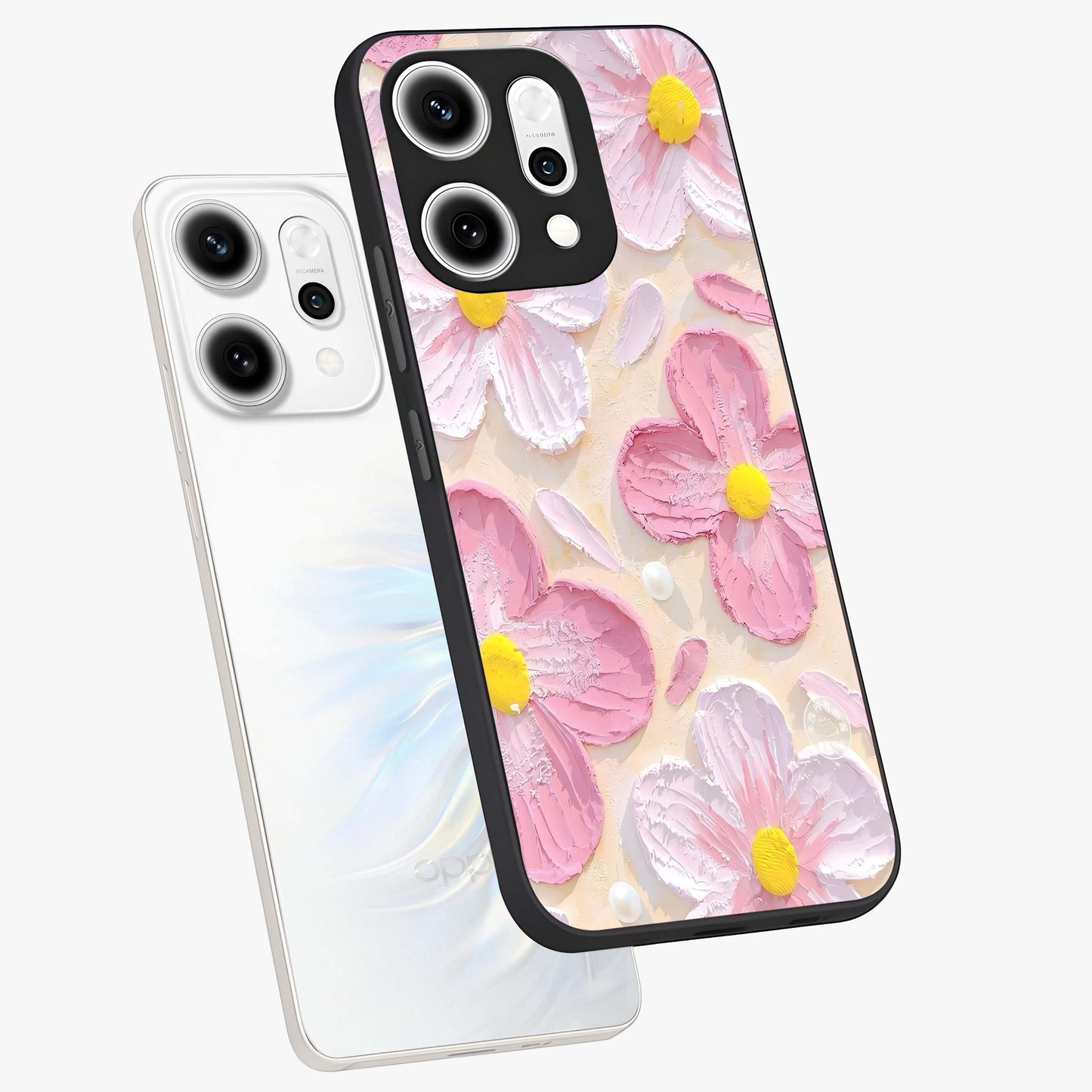 Blush Bloom Texture Glass Case displayed in angled mockup highlighting subtle bloom pattern with aesthetic pastel design.