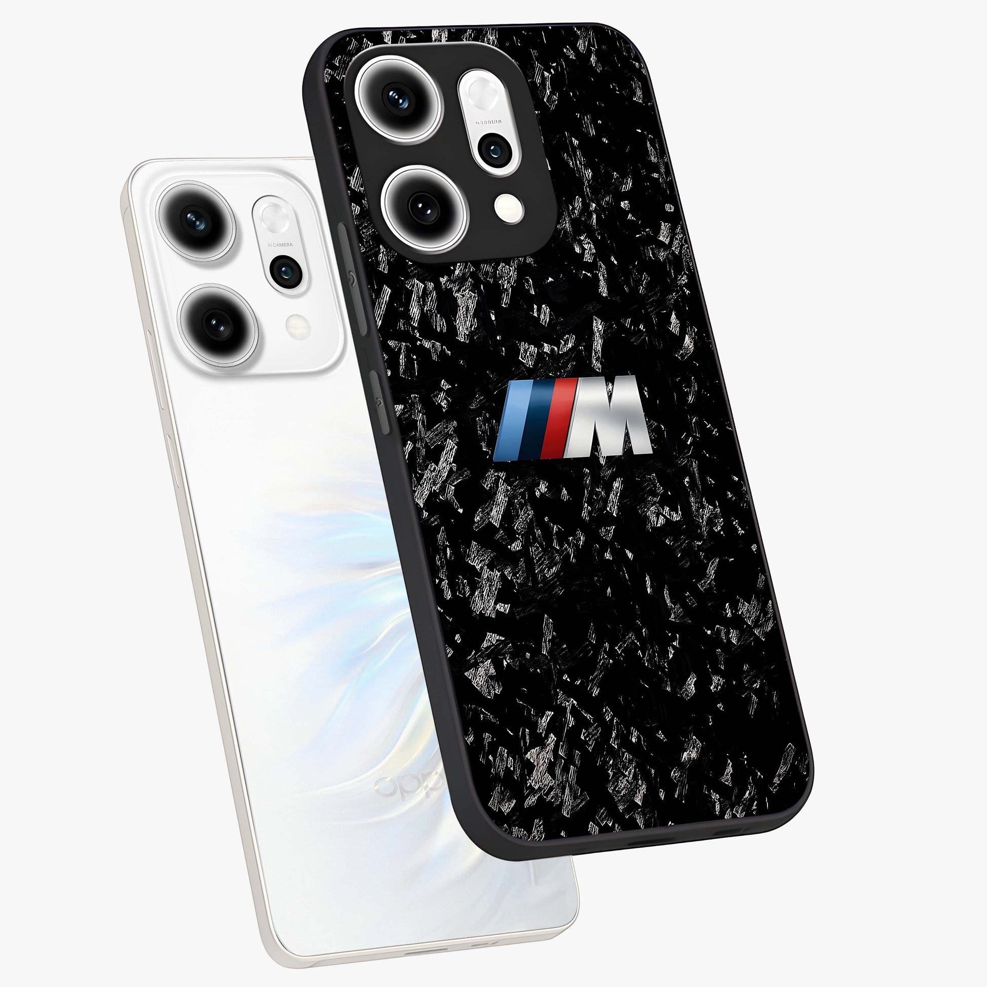 Carbon Speed Mark Glass Case displayed in angled mockup highlighting racing inspired carbon design and sleek aesthetic style.