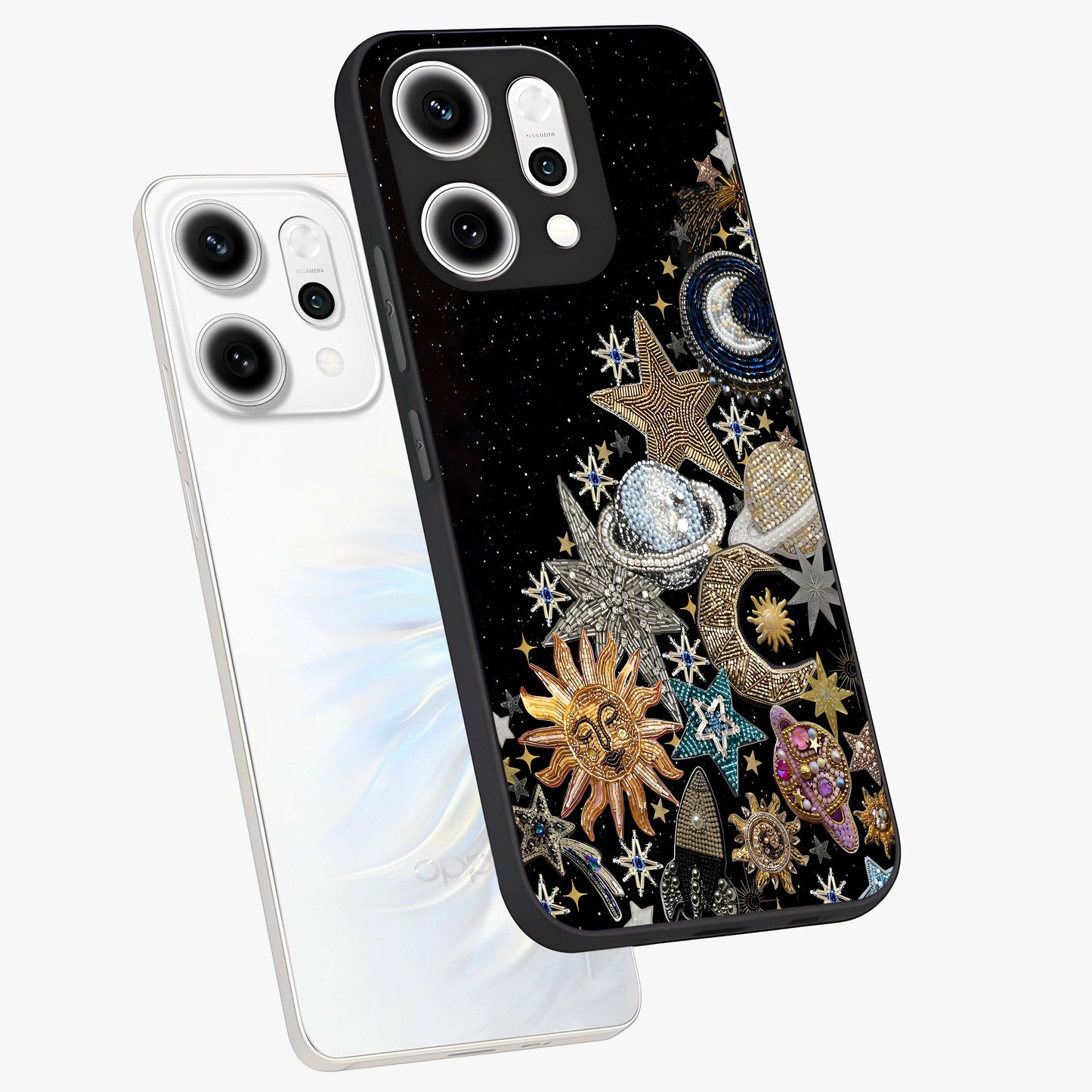 Cosmic Sparkle Dreams Glass Case displayed in angled mockup highlighting dreamy star sparkle design with celestial aesthetic.