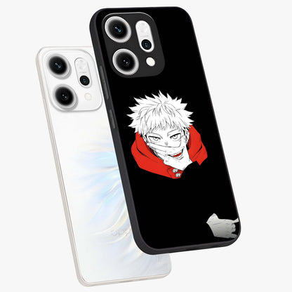 Crimson Chaos Smile Glass Case displayed in angled mockup highlighting edgy crimson smile design with graphic aesthetic.