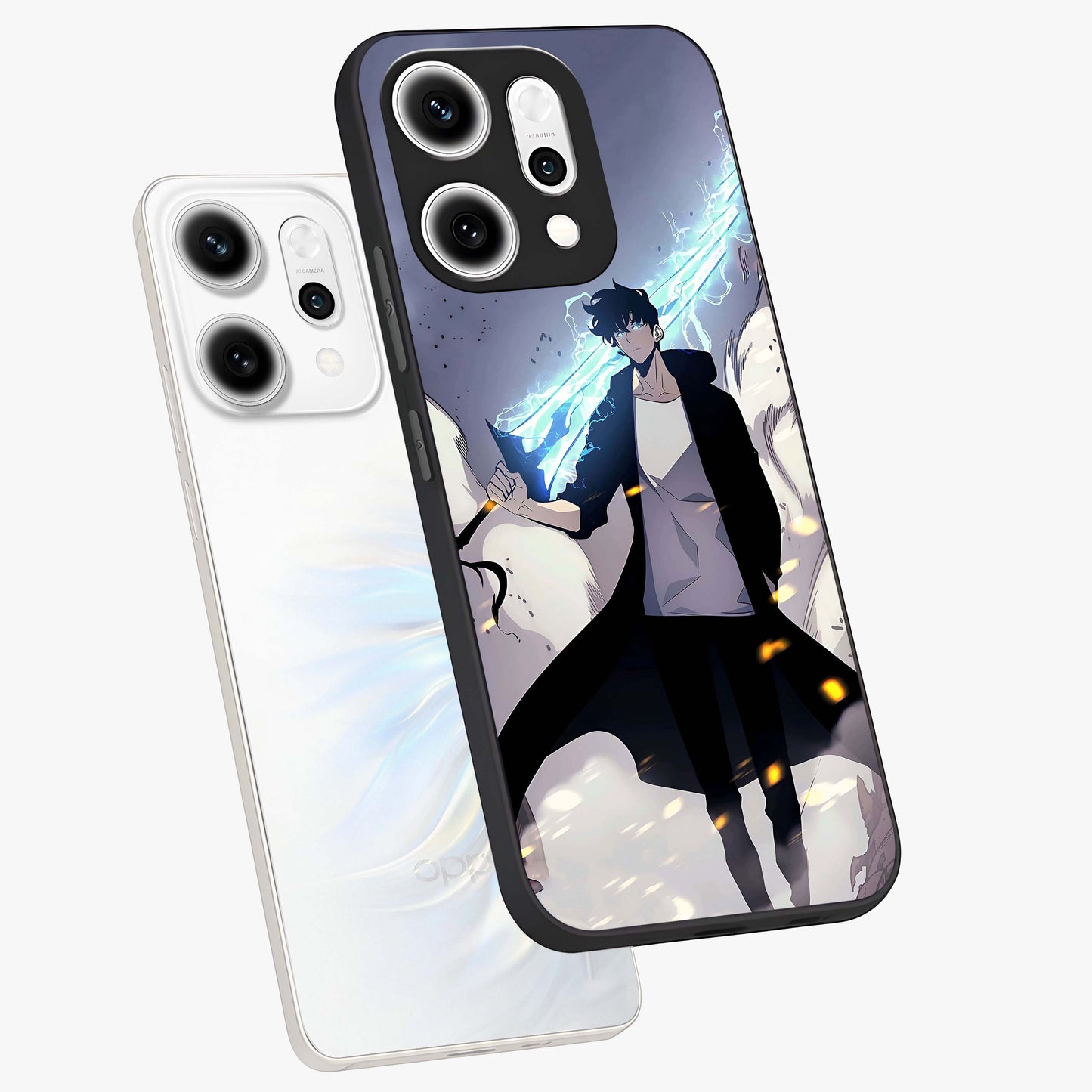 Dark Lightning Anime Warrior Glass Case displayed in angled mockup highlighting powerful lightning themed anime illustration.