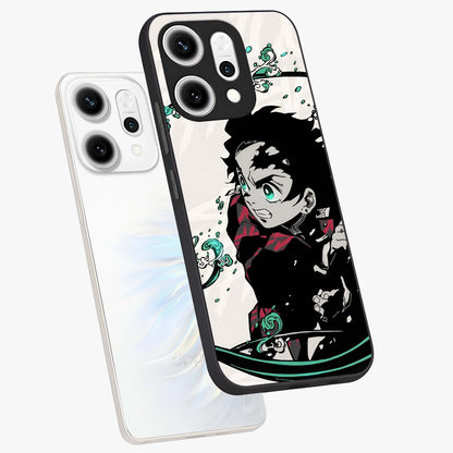 Demon Slayer Glass Case displayed in angled mockup highlighting dramatic anime character design with action aesthetic.
