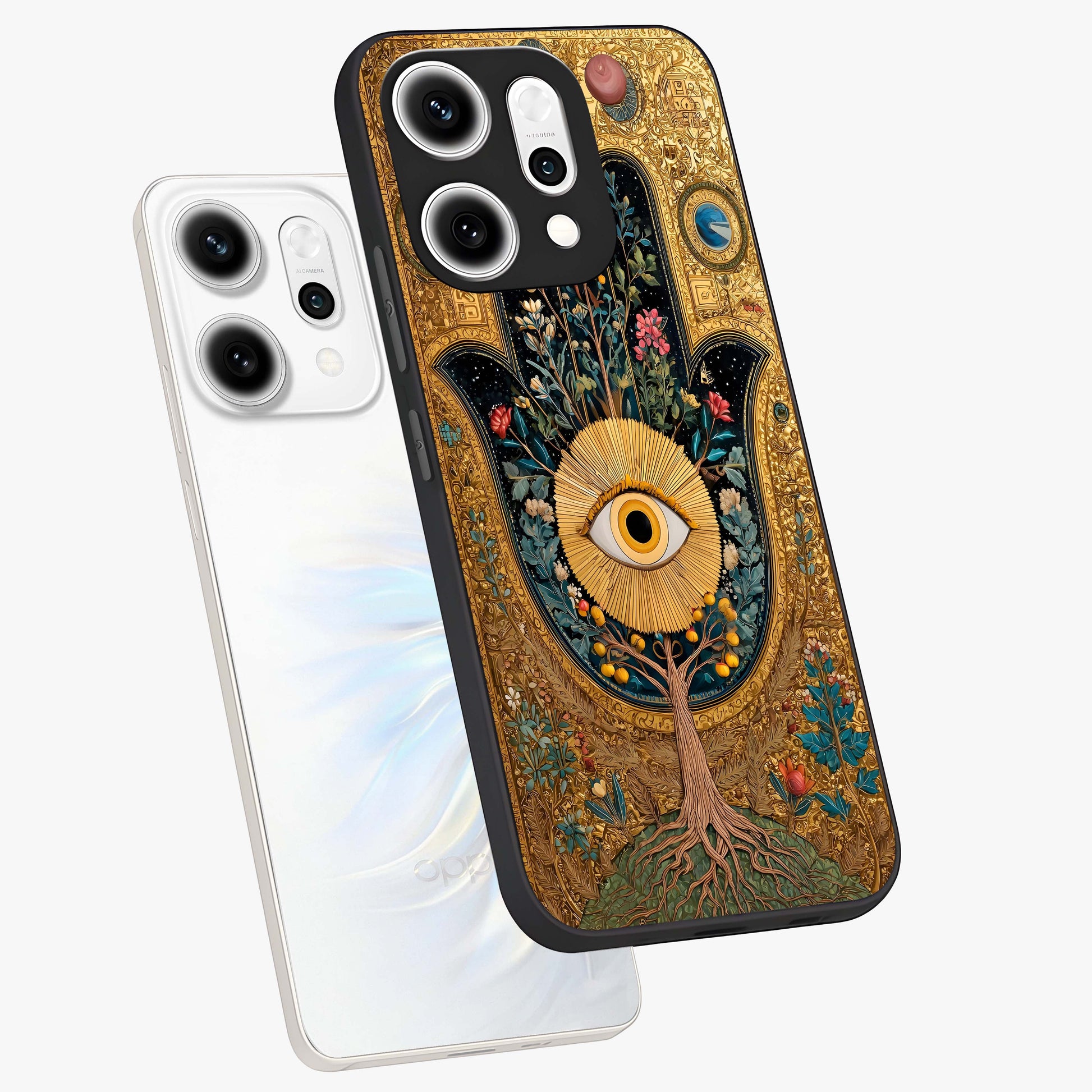 Ethereal Evil Eye Glass Case displayed in angled mockup highlighting protective evil eye symbol with spiritual aesthetic design.