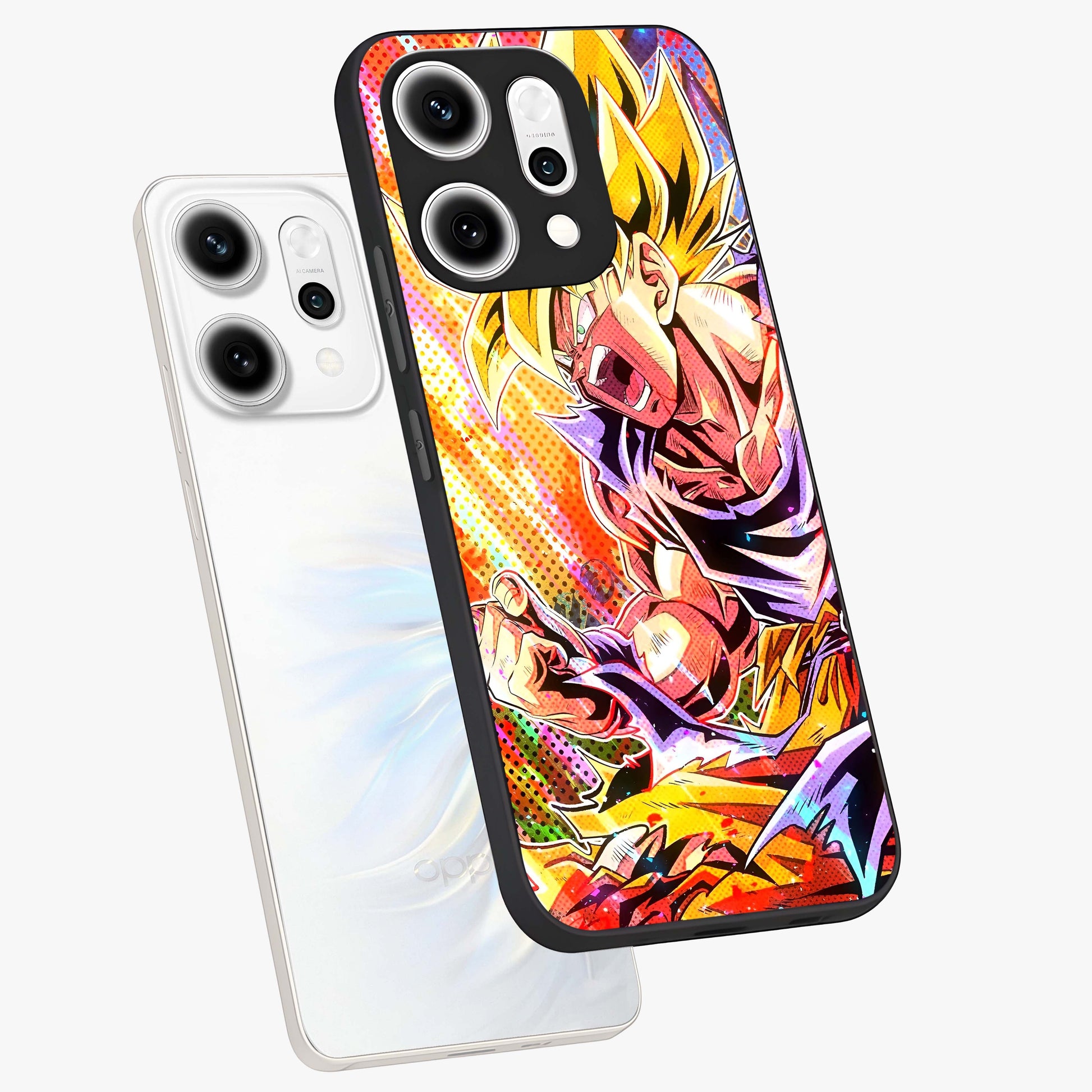 Firing Goku Glass Case displayed in angled mockup highlighting dynamic anime character design with action aesthetic.