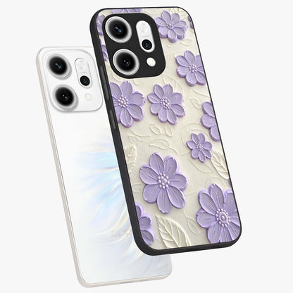 Floral Wall Art With Purple Flowers Glass Case displayed in angled mockup highlighting vibrant purple floral illustration with artistic aesthetic.