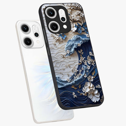 Floral Wave Origami Glass Case displayed in angled mockup highlighting geometric origami flower design with modern aesthetic style.