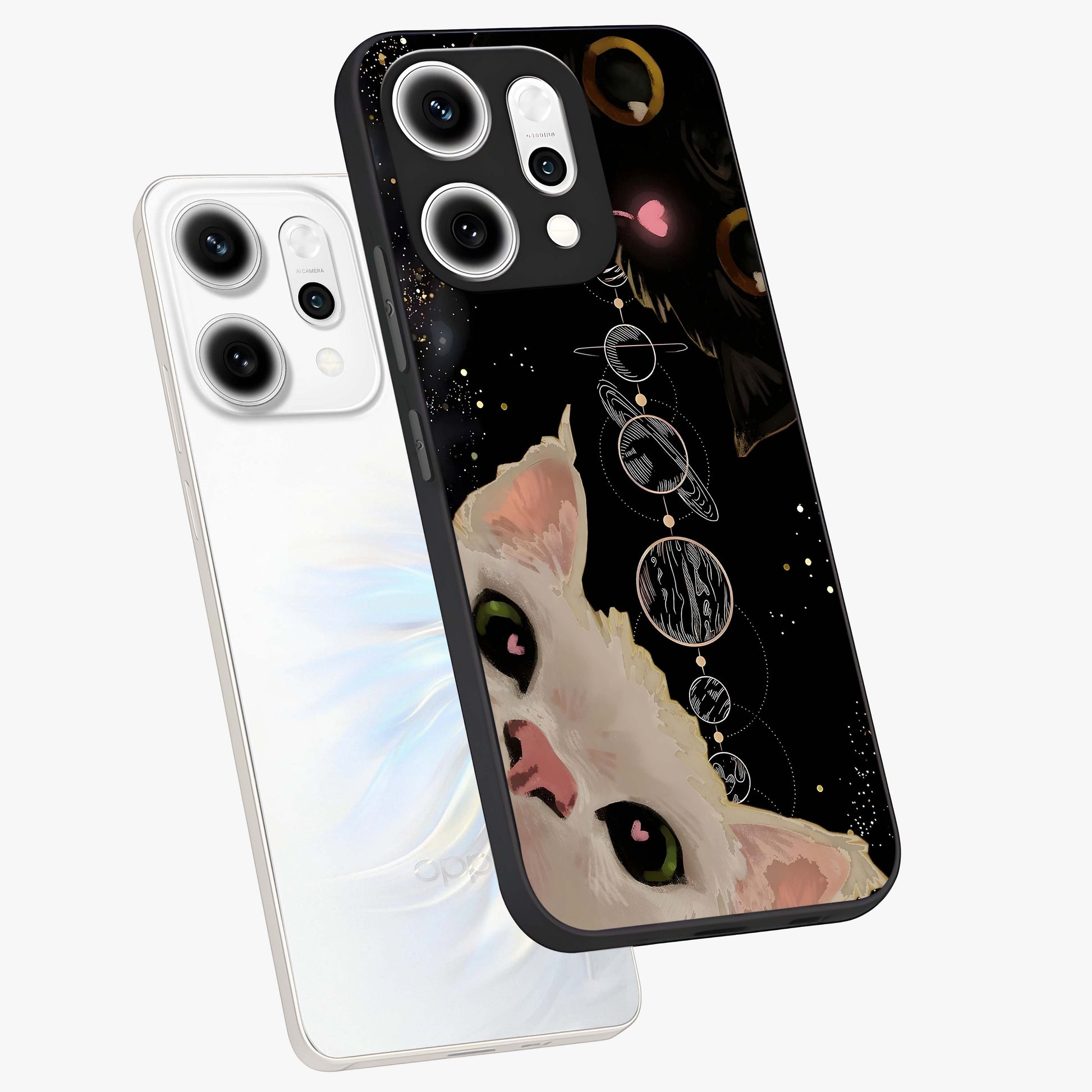 Galactic Cat Glass Case displayed in angled mockup highlighting celestial feline illustration with galaxy aesthetic style.