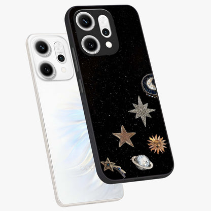 Galactic Charm Glow Glass Case displayed in angled mockup highlighting luminous galaxy inspired design with dreamy aesthetic.