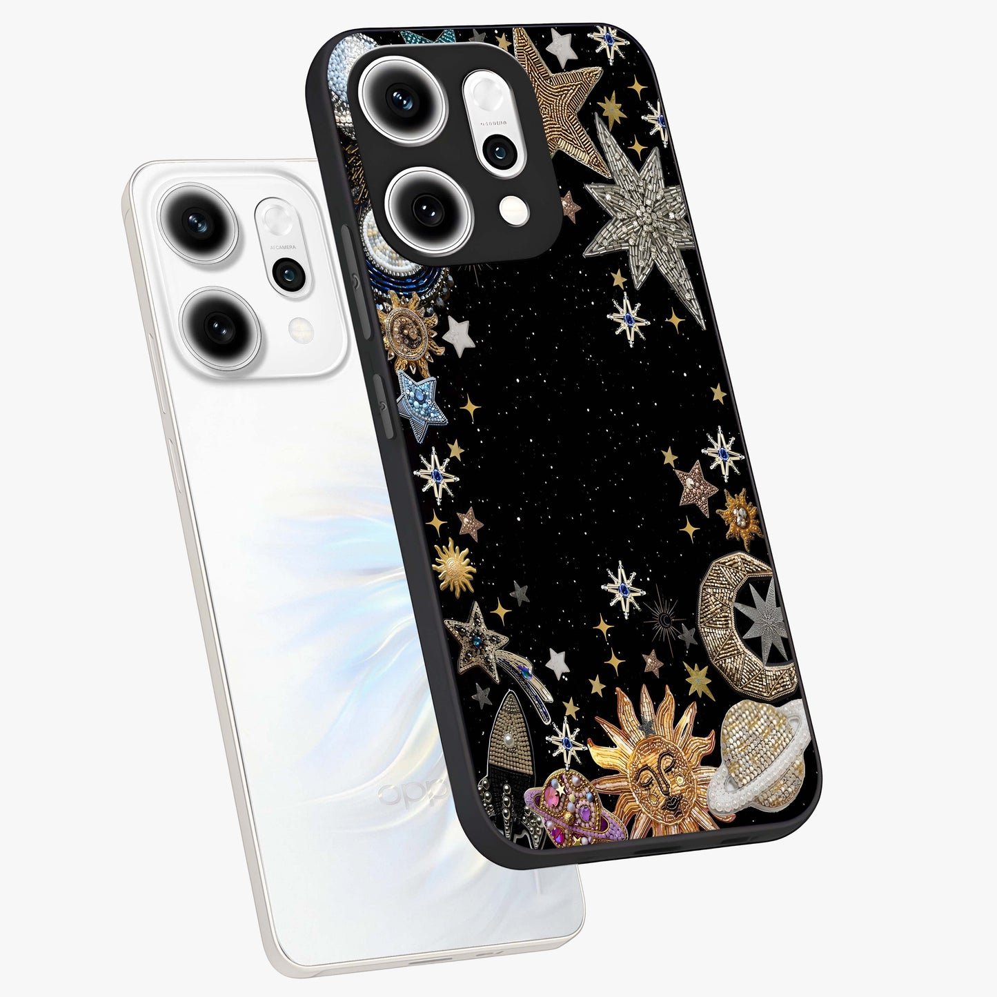 Galactic Jewel Stars Glass Case displayed in angled mockup highlighting shining celestial star design with cosmic aesthetic style.