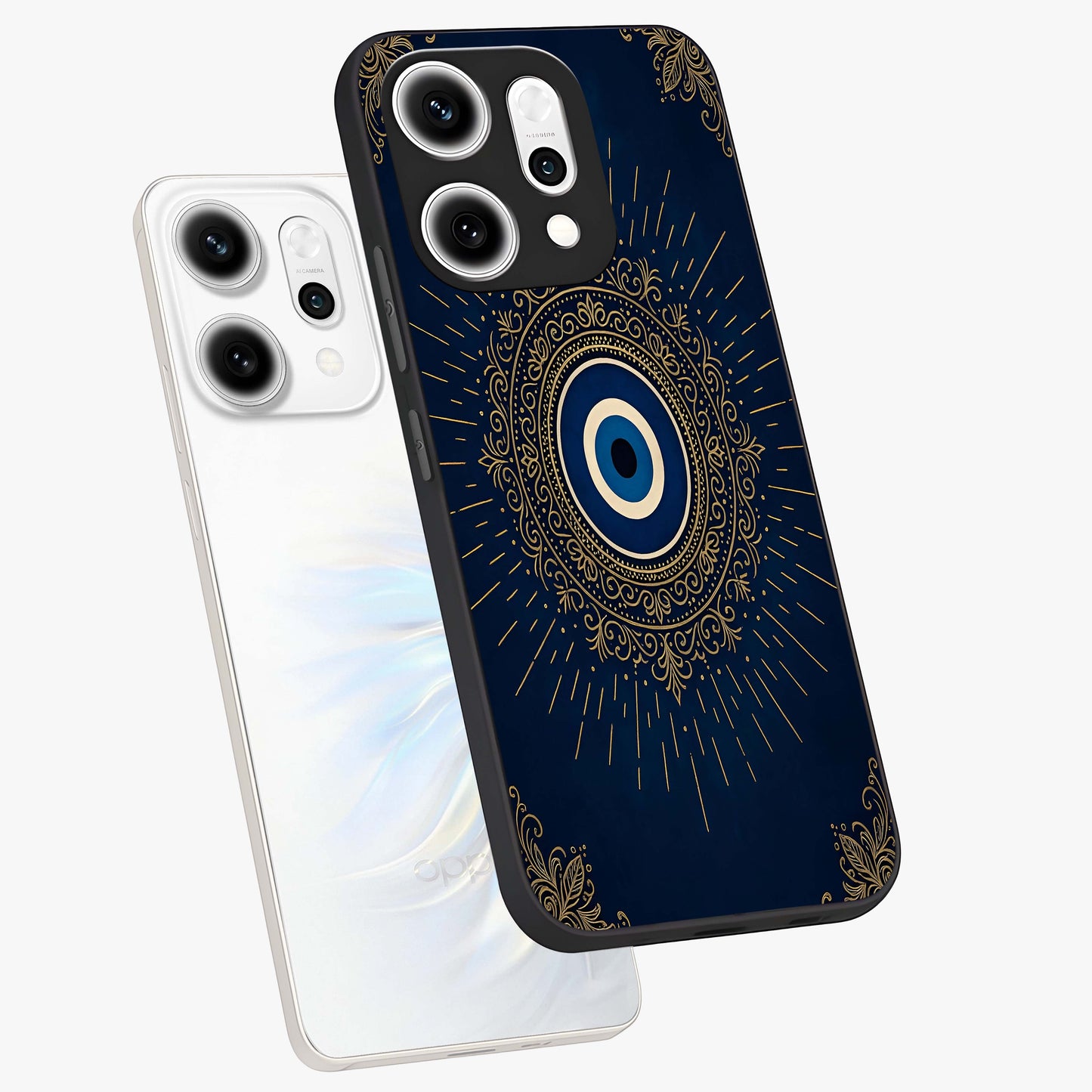 Golden Celestial Charm Glass Case displayed in angled mockup highlighting sparkling cosmic charm design with celestial aesthetic.