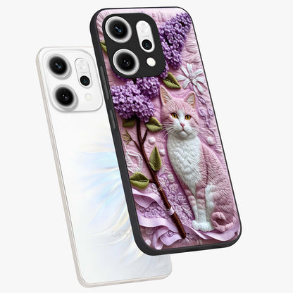 Lavender Cat Whimsy Glass Case displayed in angled mockup highlighting playful feline illustration with pastel lavender aesthetic.