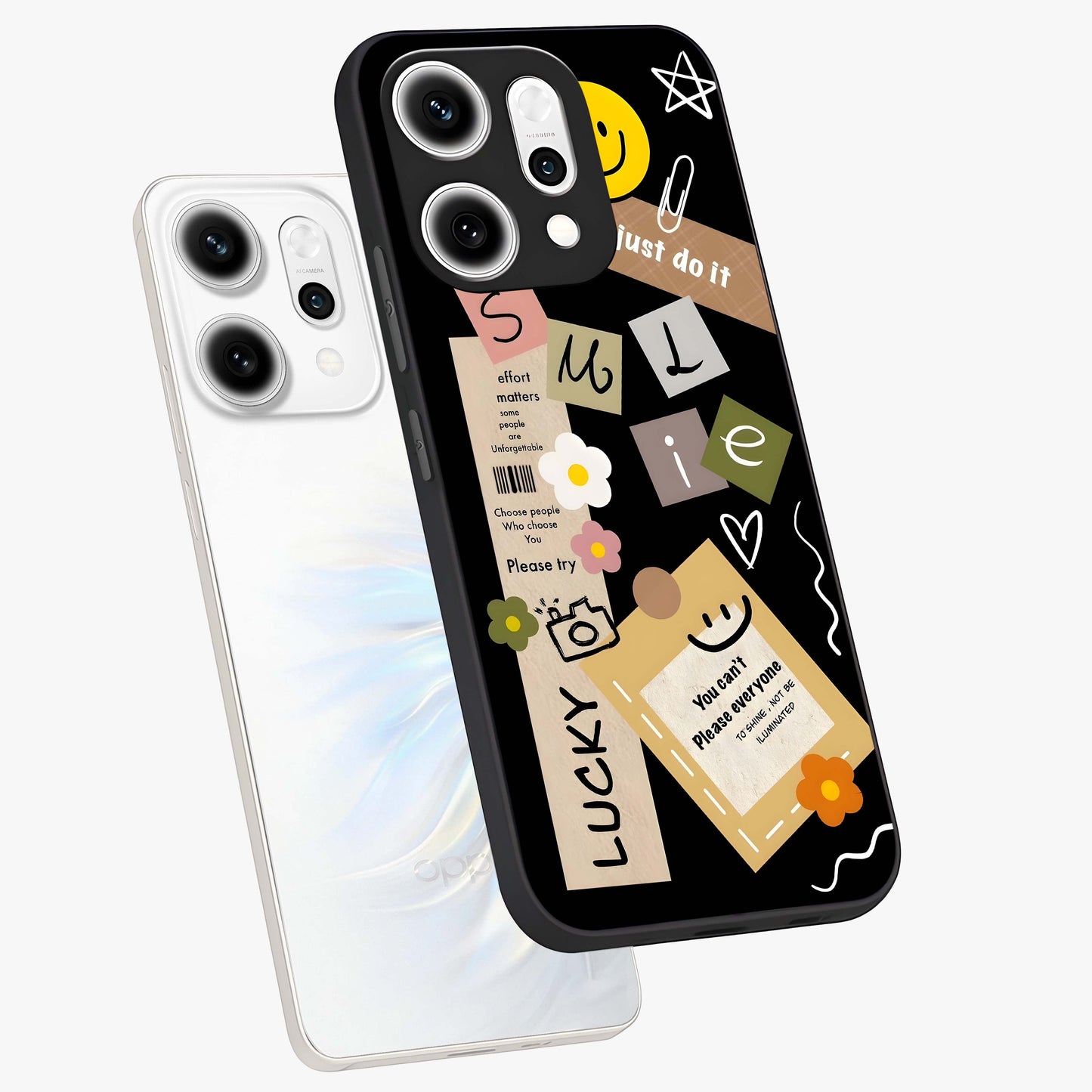 Lucky Aesthetic Collage Glass Case displayed in angled mockup highlighting stylish collage pattern with modern aesthetic vibe.