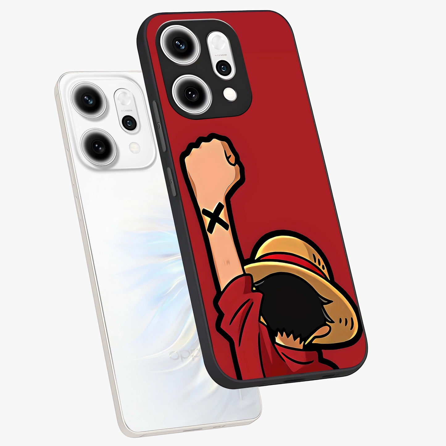 Luffy X Spirit Glass Case displayed in angled mockup highlighting powerful anime design with energetic action aesthetic.