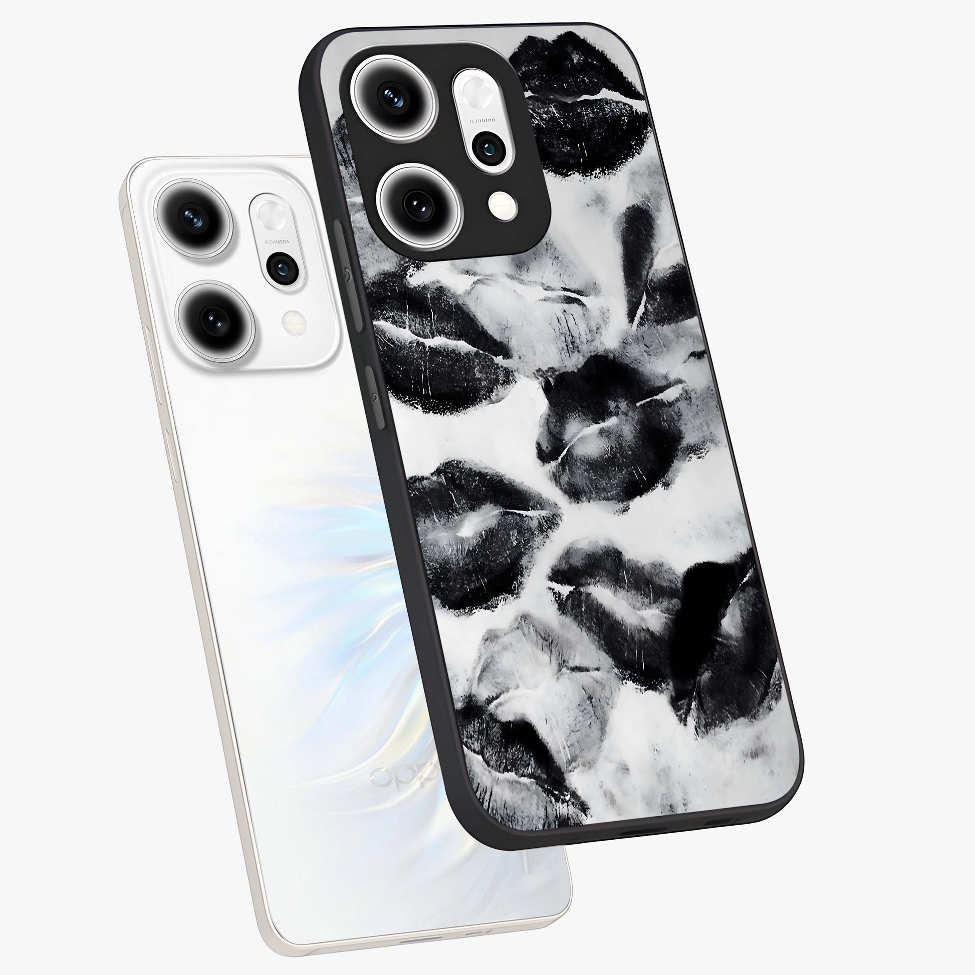 Midnight Kiss Marks Glass Case displayed in angled mockup highlighting playful romantic design with bold midnight aesthetic.