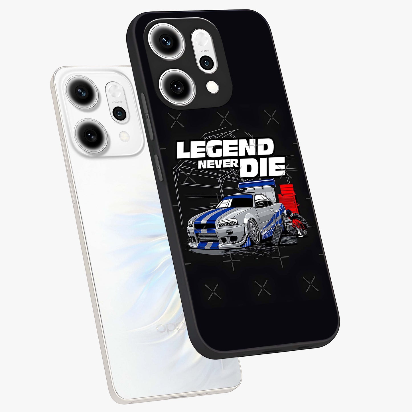Midnight Racing Legacy Glass Case displayed in angled mockup highlighting dynamic automotive design with bold midnight aesthetic.