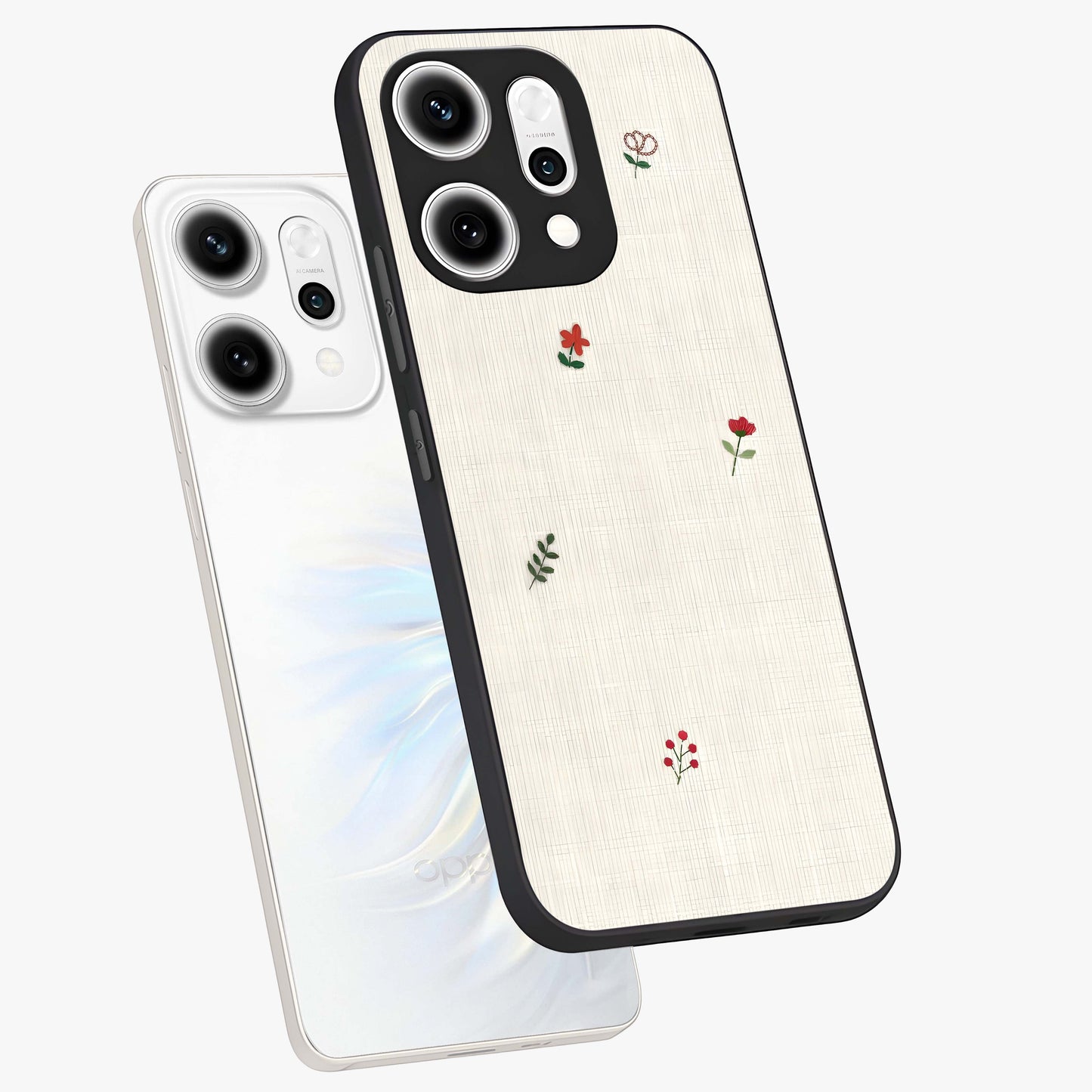 Minimalistic Blue With White Flower Pattern Glass Case displayed in angled mockup highlighting simple floral design with minimal aesthetic.