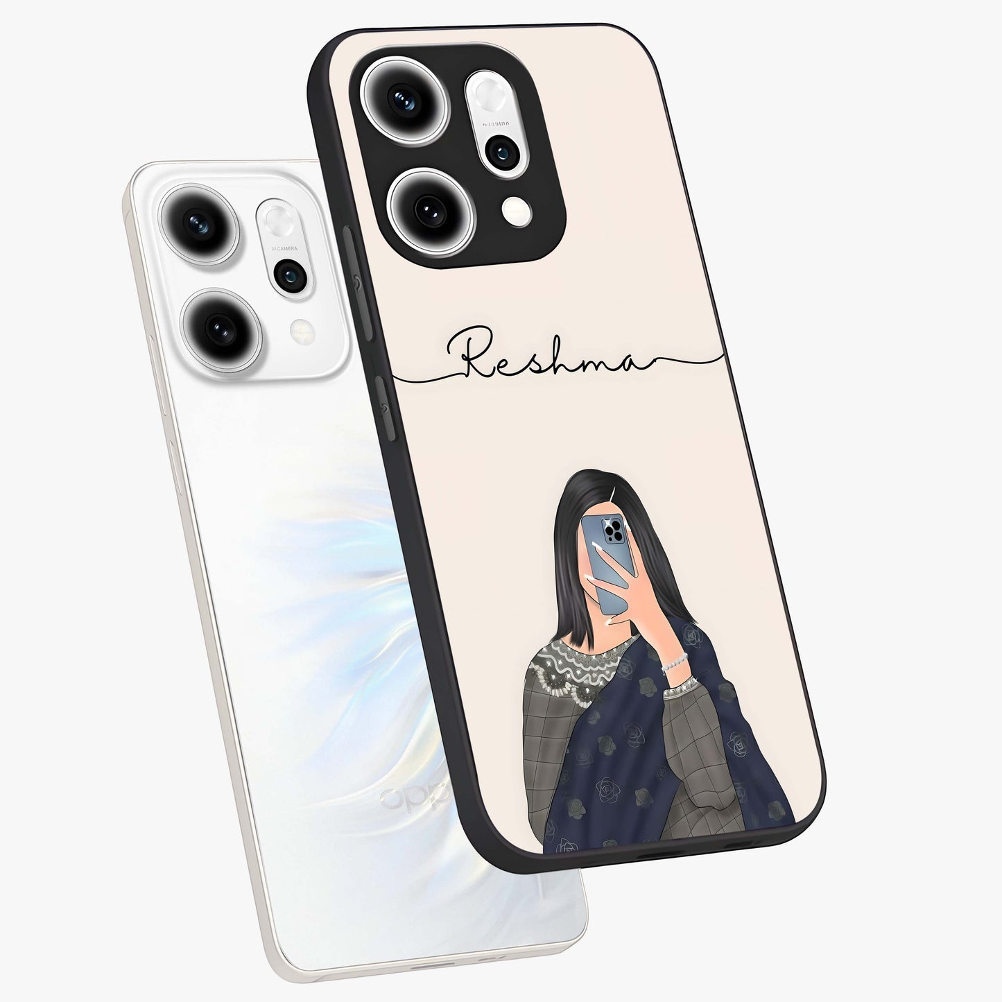 Mirror Mood Muse With Custom Name Glass Case displayed in angled mockup highlighting aesthetic mirror inspired design with custom name feature.