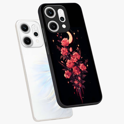 Moonlit Floral Elegance Glass Case displayed in angled mockup highlighting graceful flower design with soft moonlight aesthetic.
