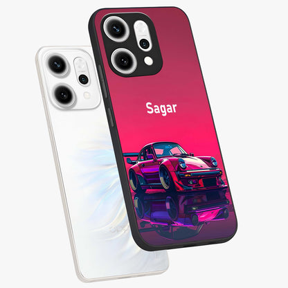 Neon Pink Porsche Glass Case displayed in angled mockup highlighting sleek neon pink car design with racing aesthetic.
