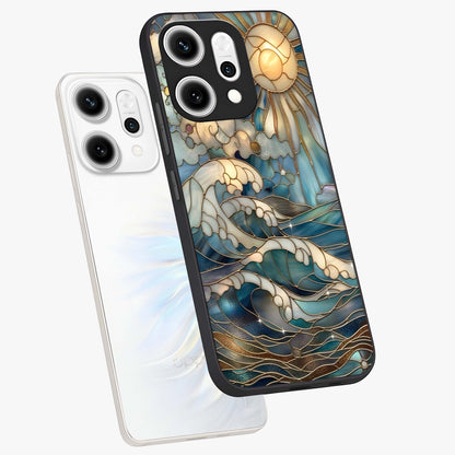 Oceanic Stained Printed Glass Case displayed in angled mockup highlighting colorful aquatic design with artistic aesthetic style.