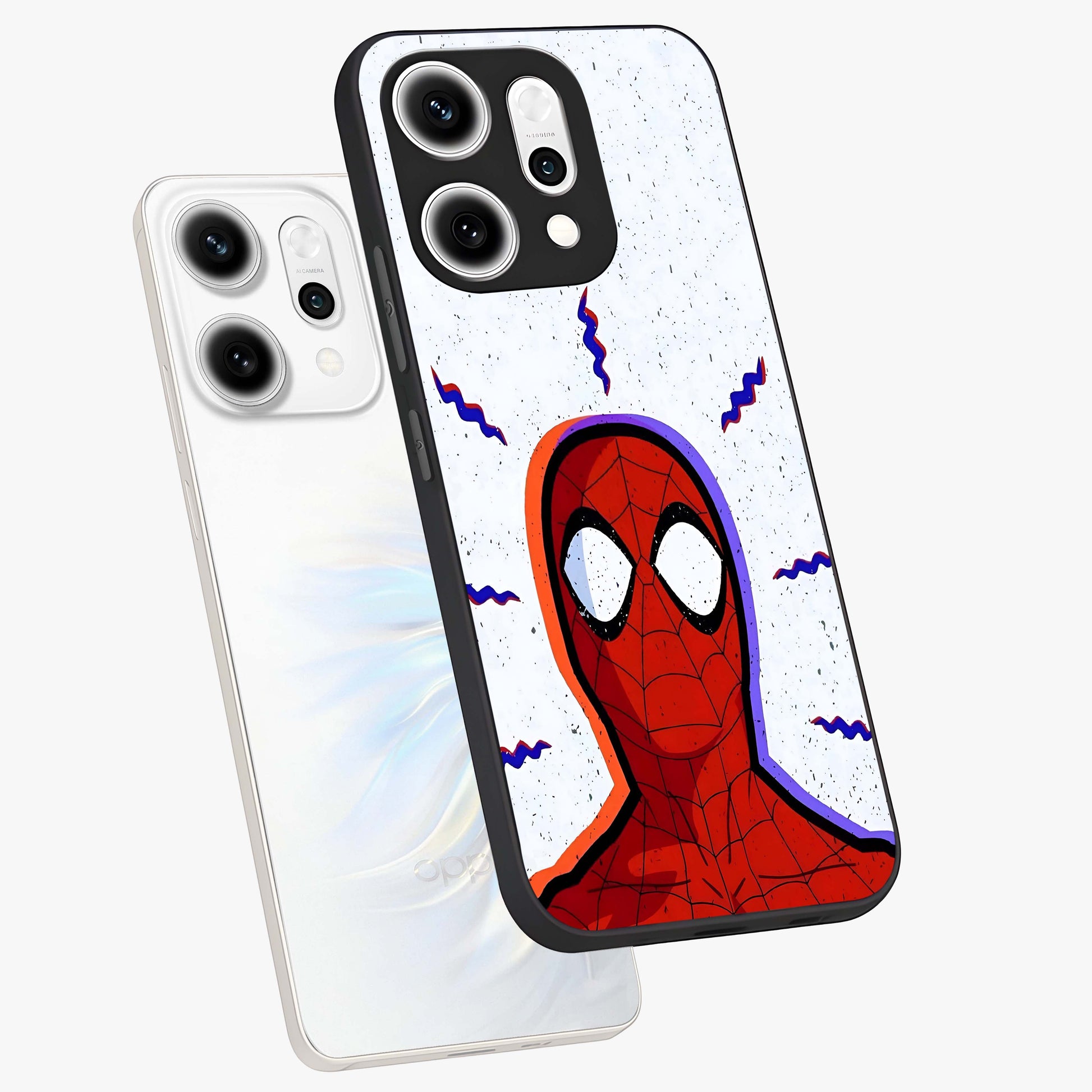 Omg Spiderman Glass Case displayed in angled mockup highlighting dynamic hero illustration with action comic aesthetic.