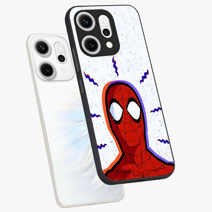 Omg Spiderman Glass Case displayed in angled mockup highlighting dynamic hero illustration with action comic aesthetic.