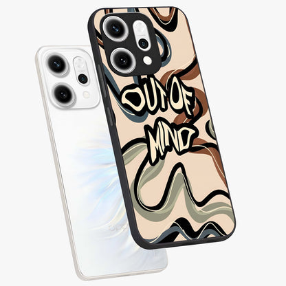 Out Of Mind Glass Case displayed in angled mockup highlighting bold statement design with modern artistic aesthetic.
