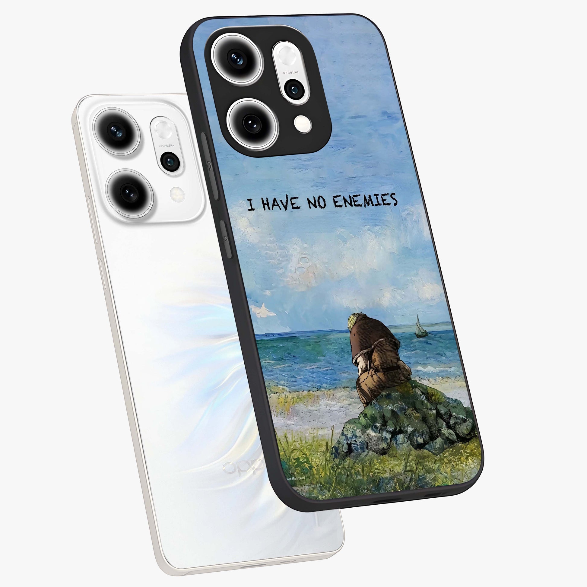Peace Beyond War Glass Case displayed in angled mockup highlighting meaningful message design with artistic aesthetic style.