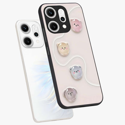 Puffy Face Parade Glass Case displayed in angled mockup highlighting playful cartoon face design with fun aesthetic.