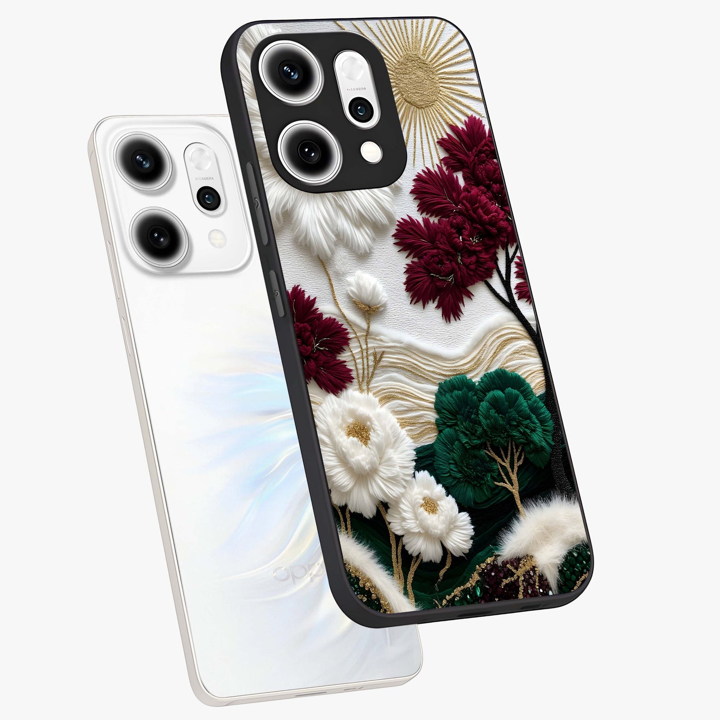 Radiant Bloom Elegance Glass Case displayed in angled mockup highlighting graceful floral design with radiant aesthetic style.