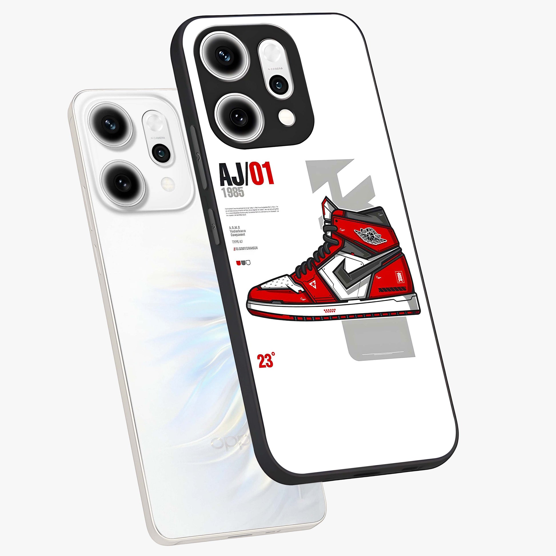 Retro Sneaker Blueprint Glass Case displayed in angled mockup highlighting detailed shoe design with sporty retro aesthetic.