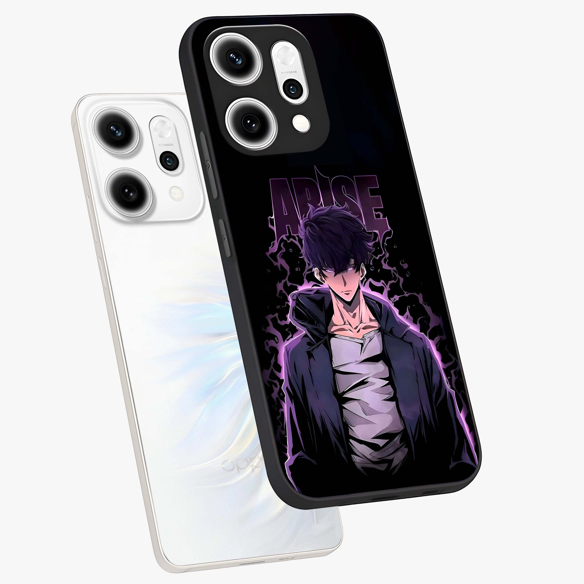 Shadow Monarch Awakening Glass Case displayed in angled mockup highlighting dramatic shadow warrior design with fantasy aesthetic.