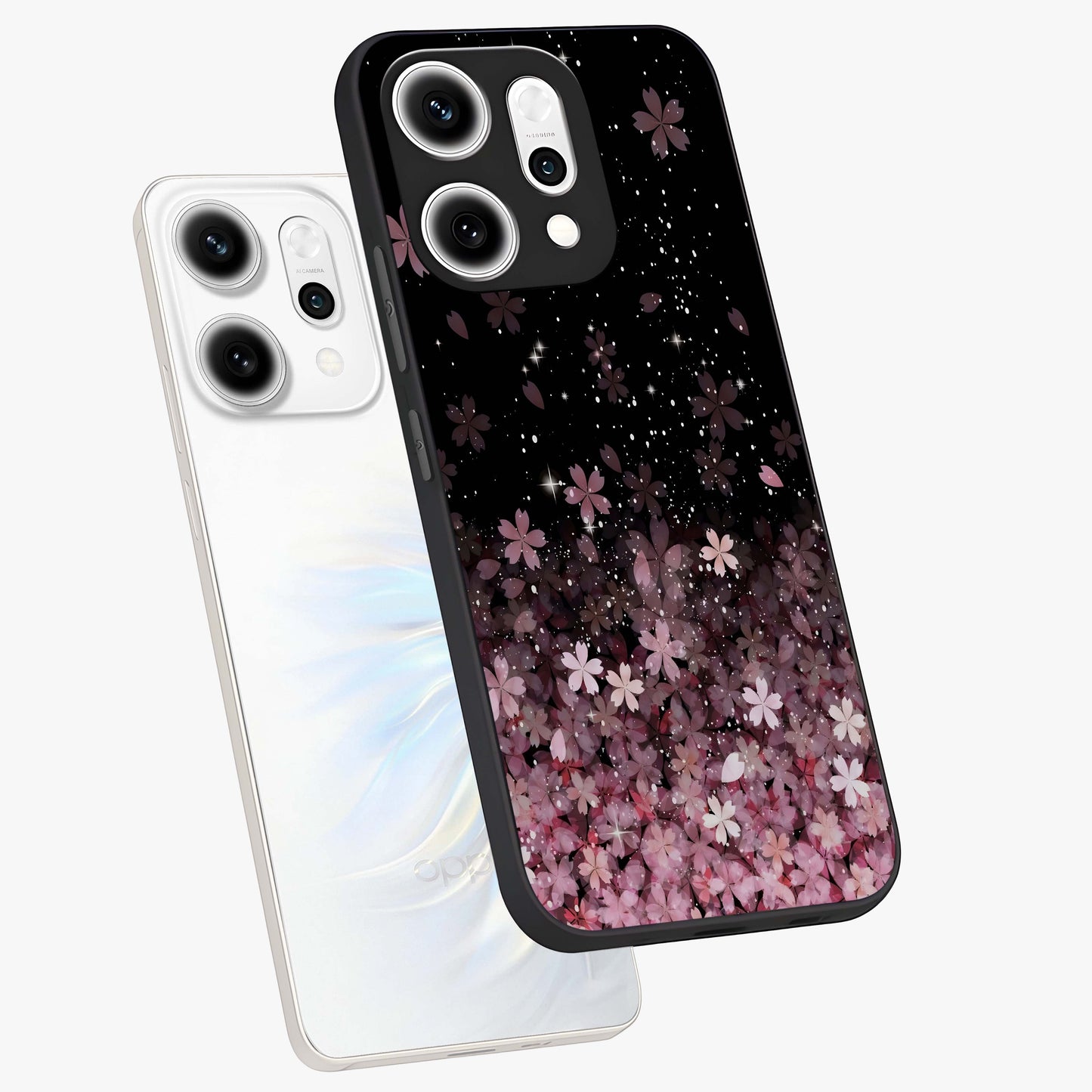 Small Starry Flowers Glass Case displayed in angled mockup highlighting tiny flower pattern with celestial aesthetic style.