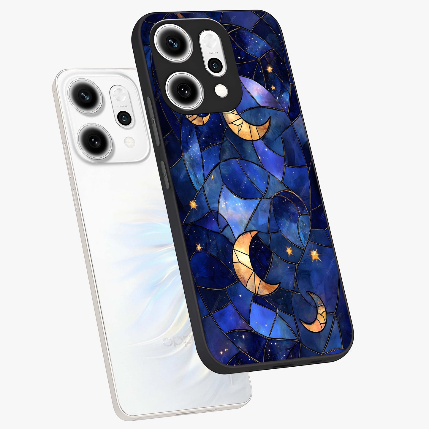 Starlit Sky Tapestry Glass Case displayed in angled mockup highlighting celestial night pattern with artistic aesthetic style.