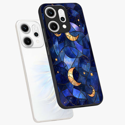 Starlit Sky Tapestry Glass Case displayed in angled mockup highlighting celestial night pattern with artistic aesthetic style.