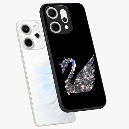 Starlit Swan Grace Glass Case displayed in angled mockup highlighting elegant swan illustration with dreamy celestial aesthetic.